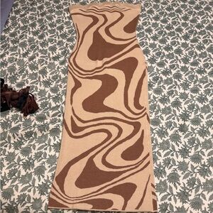 Strapless Beige and Brown Swirl Knit Dress